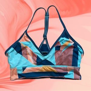 Prana Tyrner bra liqueur seaglass geometric blue orange yellow t back medium M
